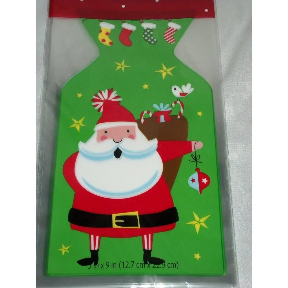 15 Santa Stockings Green Cellophane Treat Gift Bags Ties Cello Baking Food Bake